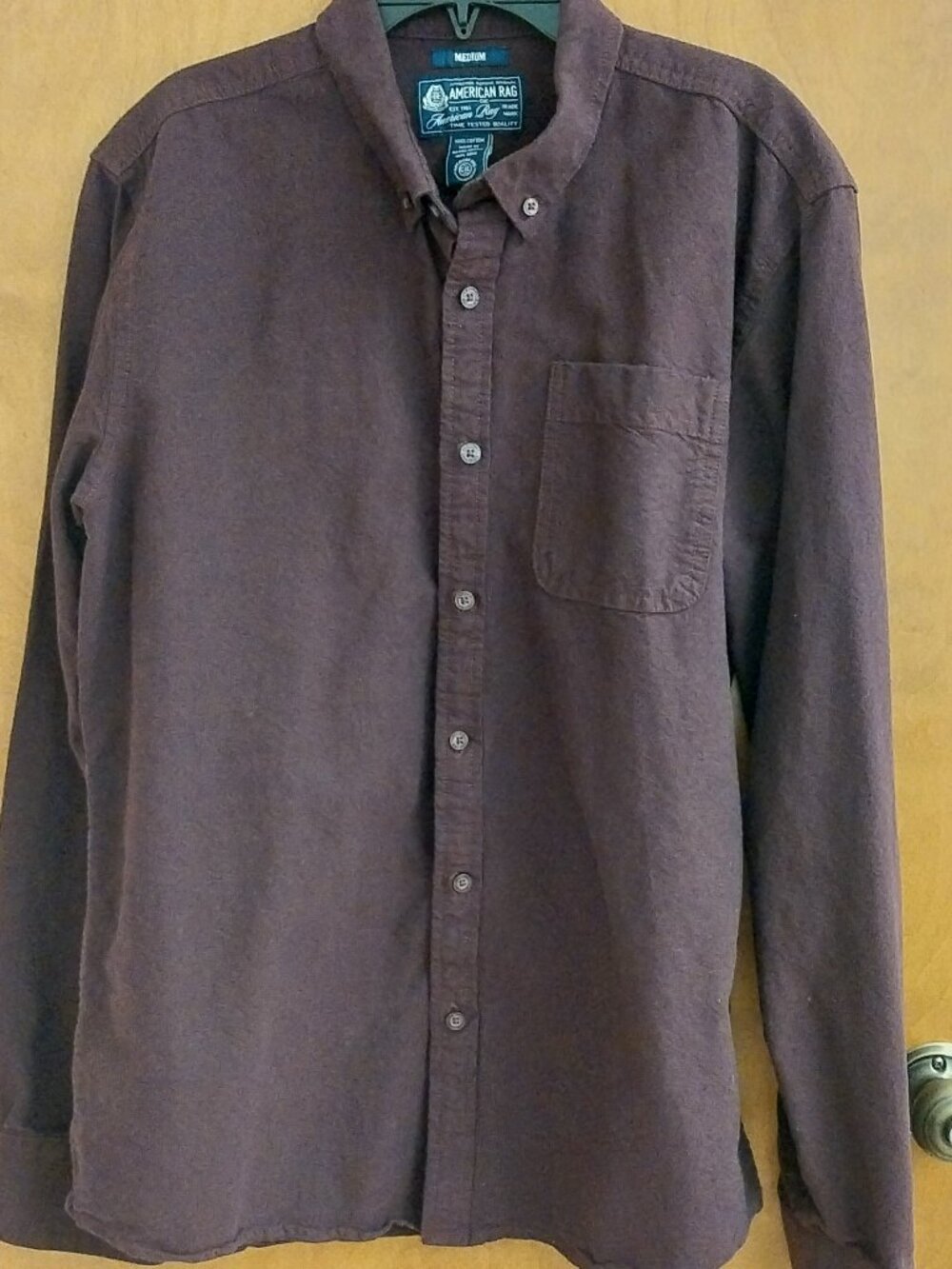 AMERICAN RAG UNISEX BUTTON DOWN LONG SLEEVE COTTON BURGUNDY/WINE SIZE M SHIRT